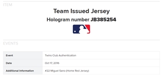 Miguel Sano 2016 Minnesota Twins Game Used & Autographed Jersey MLB