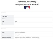 Eddie Rosario 2017 Minnesota Twins Game Issued & Autographed Postseason Jersey MLB