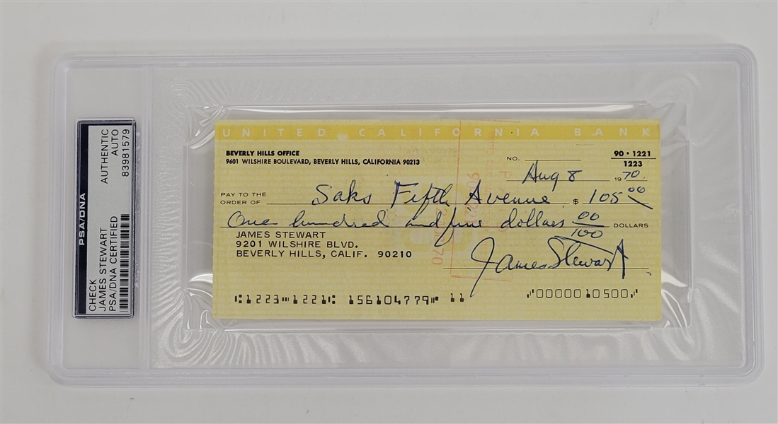 James Stewart Signed & Encapsulated Check PSA/DNA
