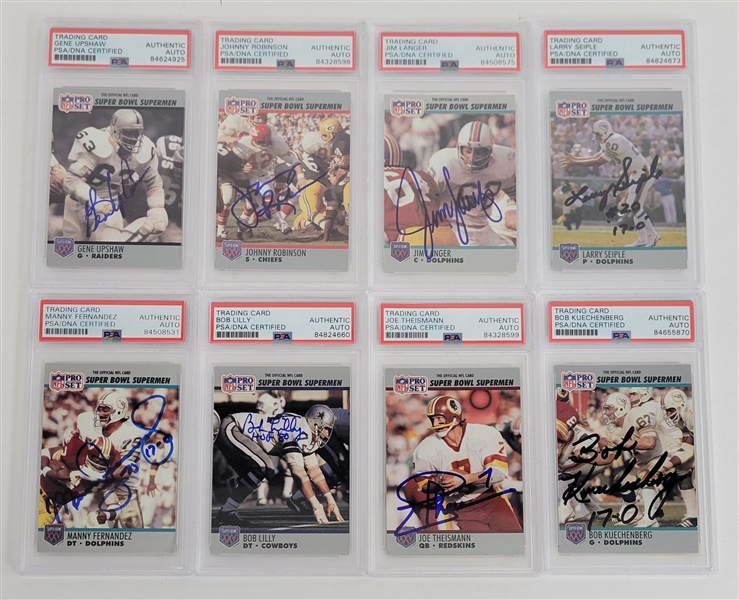 Lot of 8 Autographed 1990 Super Bowl Supermen Football Cards PSA/DNA