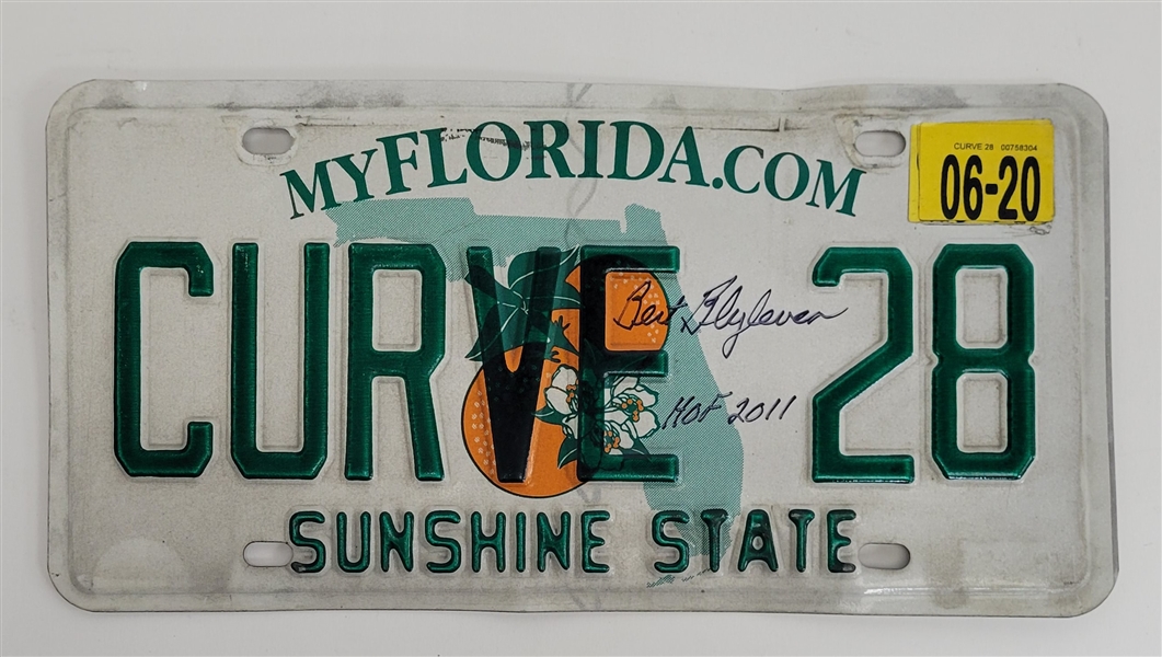 Bert Blyleven Personal Florida License Plate Curve 28 Signed w/Blyleven Signed Letter of Provenance