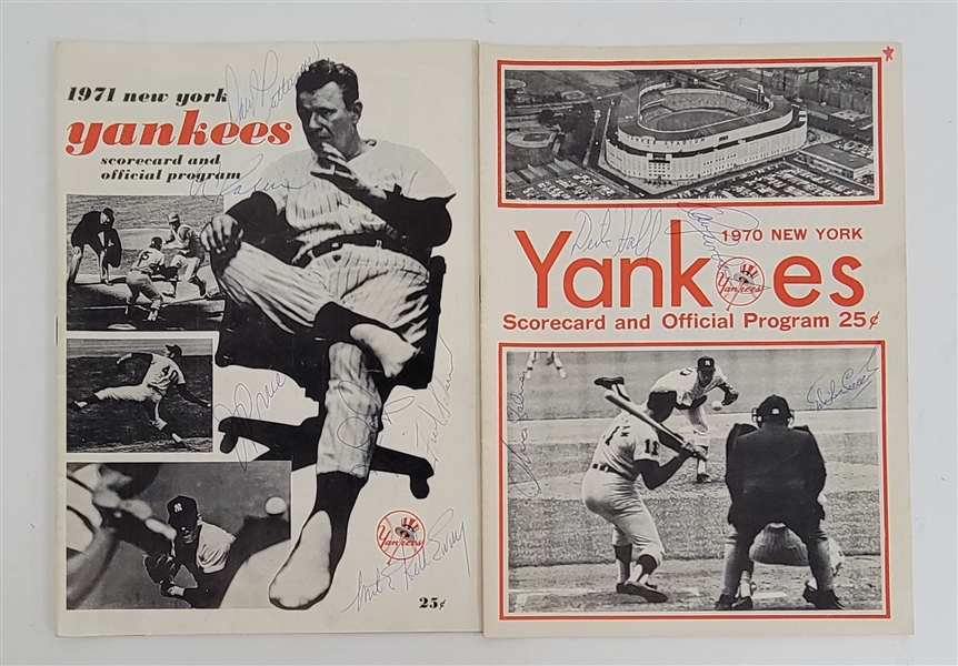 Lot of 2 Scored 1970 & 1971 New York Yankees Used Official Programs & Scorecards