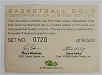 Shaquille O'Neal Autographed Limited Edition 1992 Gold Foil Stamped Card Set #720/8500