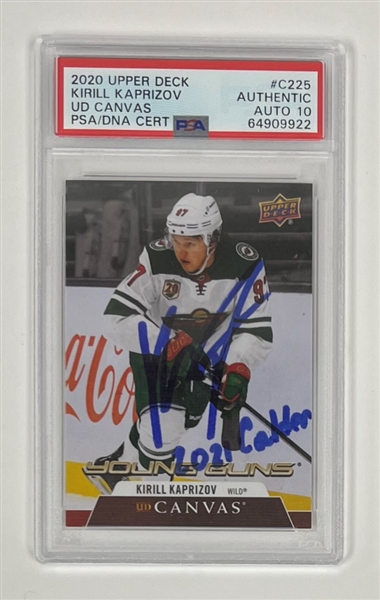 Kirill Kaprizov Autographed & Inscribed 2020 Upper Deck #C225 UD Canvas Rookie Card PSA Auto 10