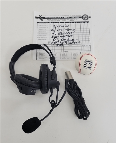 Bert Blyleven Final Broadcast Display 9/2/20 with Headset, Score Sheet Signed and HOF Baseball w/Blyleven Signed Letter of Provenance