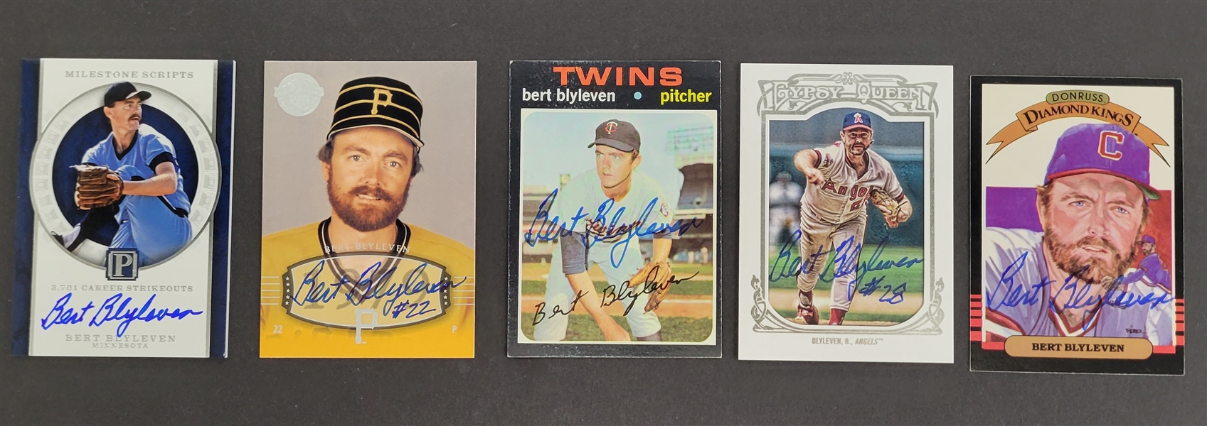 Bert Blyleven Lot of (5) Signed Baseball Cards Representing Various Teams He Played For Includes RC w/Blyleven Signed Letter of Provenance