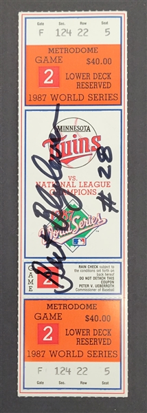 Bert Blyleven 1987 World Series Game 2 Full Ticket Signed Mint Condition w/Blyleven Signed Letter of Provenance