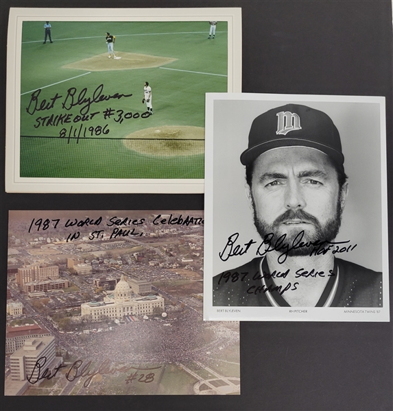 Bert Blyleven Lot of (3) Signed and Inscribed 8x10 Minnesota Twins Photos w/Blyleven Signed Letter of Provenance