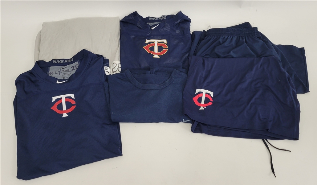 Bert Blyleven Lot of (6) Worn Minnesota Twins Shorts and Tee Shirts w/Blyleven Signed Letter of Provenance