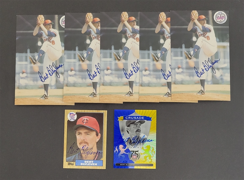 Bert Blyleven Lot of (7) Signed Minnesota Twins Photo Postcards and Baseball Cards w/Blyleven Signed Letter of Provenance