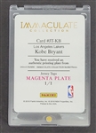 Kobe Bryant 2014-15 Panini Immaculate Collection Jersey Tags Magenta Printing Plate Card 1/1