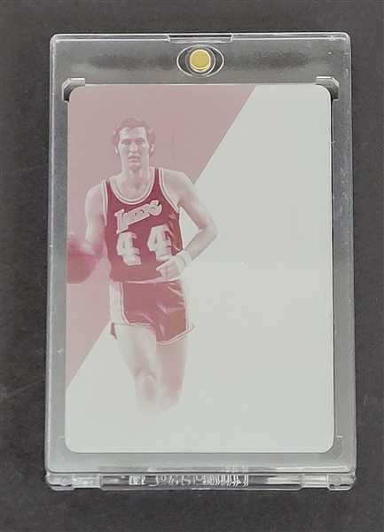Jerry West 2013-14 Panini National Treasures NBA Game Gear Duals Magenta Printing Plate Card 1/1
