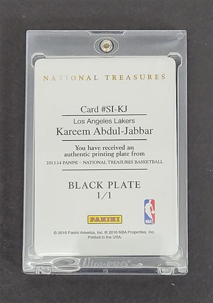 Kareem Abdul-Jabbar 2013-14 Panini National Treasures Black Printing Plate Card 1/1