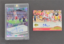 Travis Kelce 2019 Spectra Sky High Purple Autographed Card & Tyreek Hill 2018 Plates & Patches Autographed Card