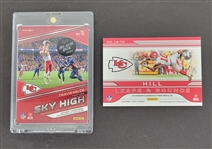 Travis Kelce 2019 Spectra Sky High Purple Autographed Card & Tyreek Hill 2018 Plates & Patches Autographed Card
