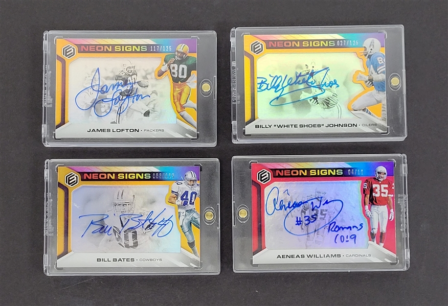 Lot of 4 James Lofton, Billy Johnson, Bill Bates, & Arenas Williams Autographed 2019 Elements Neon Signs Cards
