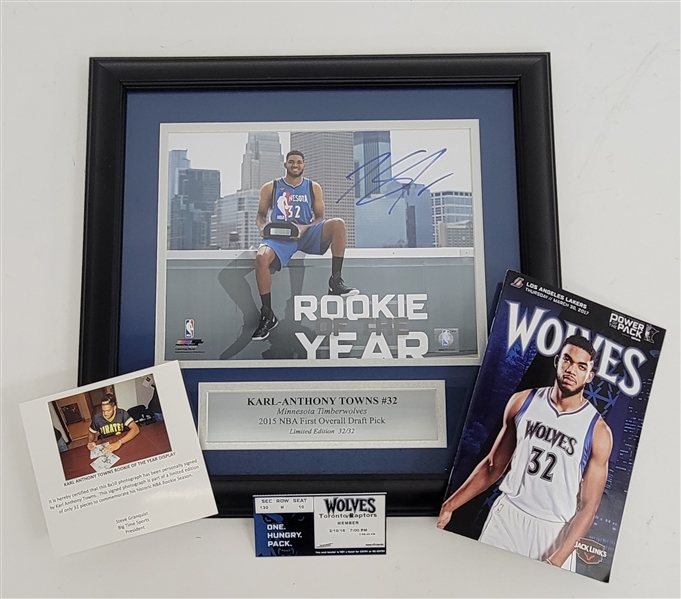 Karl-Anthony Towns Autographed & Framed 8x10 Photo LE #32/32 & Program