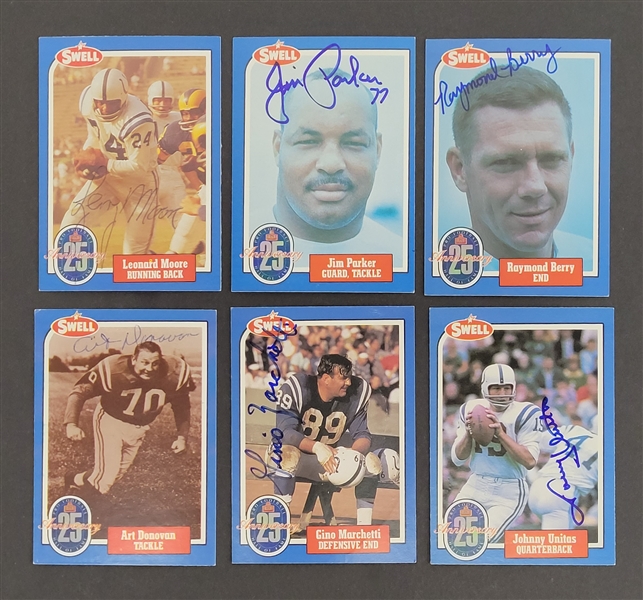 Lot of 6 Baltimore Colts Autographed 1988 Swell Football Cards w/ Johnny Unitas Beckett