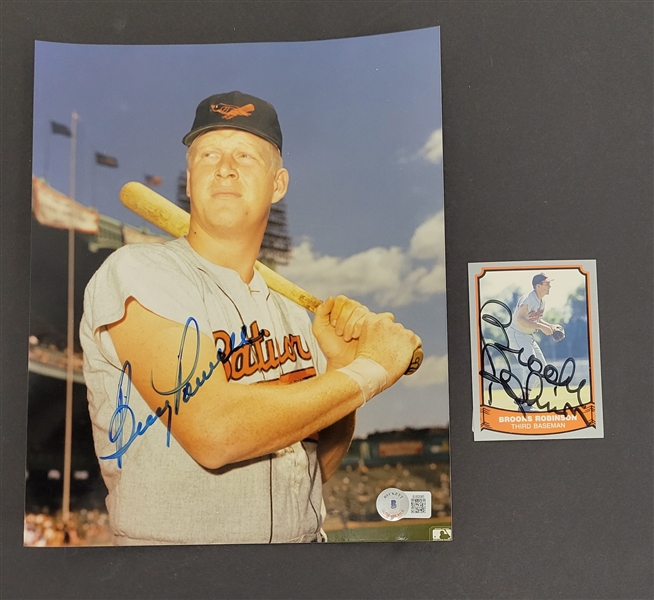 Brooks Robinson Autographed Card & Boog Powell Autographed 8x10 Photo Beckett