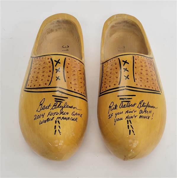 Bert Blyleven 2014 MLB Futures Game Used Wooden Dutch Clogs Signed Photo Match w/Blyleven Signed Letter of Provenance
