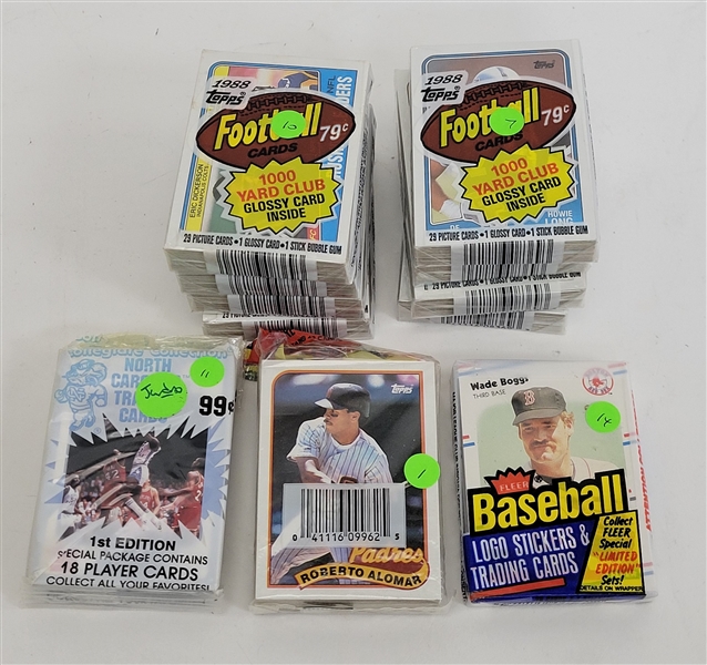 Collection of Unopened Baseball, Football, & Basketball Card Boxes