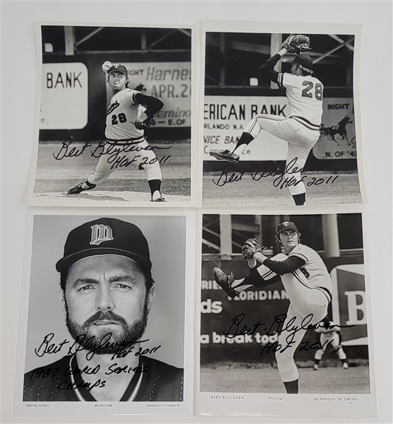 Bert Blyleven Lot of (4) Minnesota Twins Signed 8x10 Black and White Photos w/Blyleven Signed Letter of Provenance