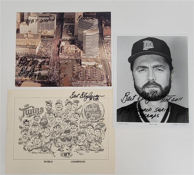 Bert Blyleven Lot of (3) Signed 1987 Minnesota Twins World Series 8x10 Photos w/Blyleven Signed Letter of Provenance