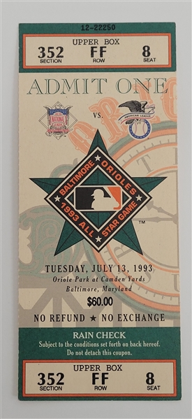 1993 MLB All-Star Game Full Unused Ticket
