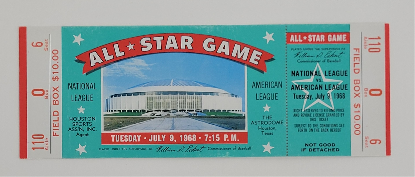 1968 MLB All-Star Game Full Unused Ticket