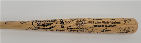 1998 New York Yankees World Series Champions Team Signed Louisville Slugger Bat w/ Jeter & Rivera Beckett LOA