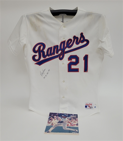 Ruben Sierra Texas Rangers Game Used & Autographed Jersey w/ Autographed 8x10 Photo Beckett