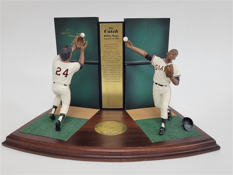 Willie Mays Autographed & Inscribed "The Catch" Figurine Display w/ Beckett LOA