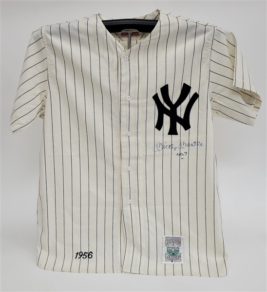 Mickey Mantle Autographed & Inscribed 1956 Mitchell & Ness New York Yankees Jersey w/ JSA & Beckett LOAs