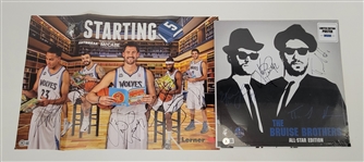 Lot of 2 - Minnesota Timberwolves "Starting 5" Autographed Poster & Kevin Love/Nikola Pekovic/ Ricky Rubio Autographed Record Album Beckett
