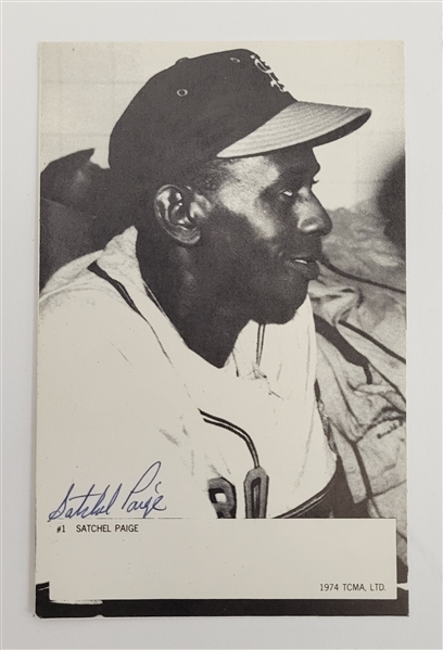 Satchel Paige Autographed 1974 TCMA Postcard w/ Beckett LOA