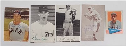 Lot of 5 Johnny Mize, Warren Spahn, & Joe Adcock Autographed 3x6 Photos & 1 Card Beckett