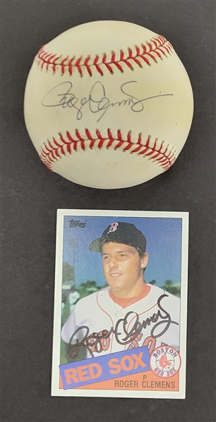 Roger Clemens Autographed OAL Baseball & Topps Rookie Card Becket