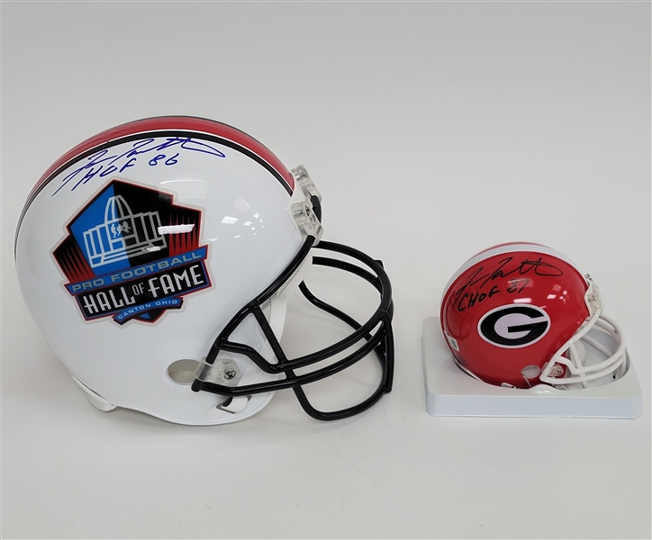 Fran Tarkenton Autographed & HOF Inscribed Full Size Hall of Fame Replica Helmet & Georgia Mini Helmet Beckett