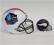 Fran Tarkenton Autographed & HOF Inscribed Full Size Hall of Fame Replica Helmet & Vikings Mini Helmet Beckett