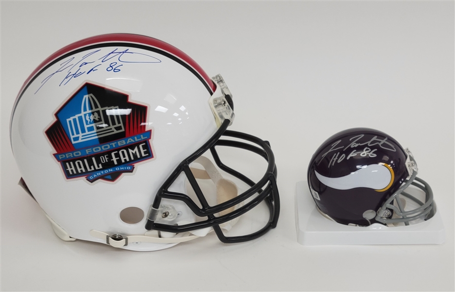 Fran Tarkenton Autographed & HOF Inscribed Full Size Hall of Fame Authentic Helmet & Vikings Mini Helmet Beckett
