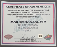 Martin Hanzal 2016-2017 Minnesota Wild Set #2 Game Used Jersey w/ Wild LOA