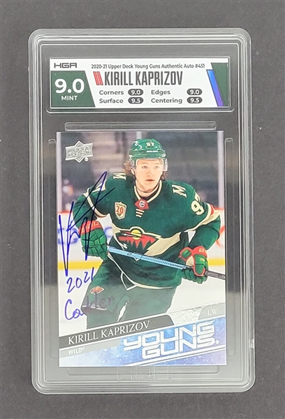 Kirill Kaprizov Autographed & Inscribed 2020-21 Upper Deck Young Guns Rookie Card HGA 9.0