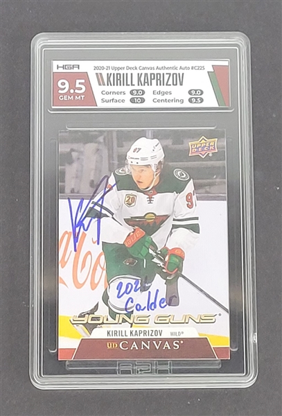 Kirill Kaprizov Autographed & Inscribed 2020-21 Upper Deck Canvas Rookie Card HGA 9.5