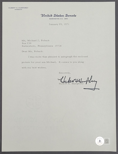 Hubert H. Humphrey Autographed US Senate Document Beckett