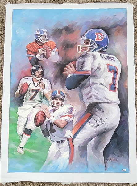 John Elway Autographed Denver Broncos Original Jiang Oil Painting 30x40 1/1 Beckett