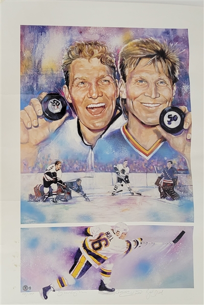Brett & Bobby Hull Autographed 24 x 36 Artist Lithograph LE #450/1609 Beckett