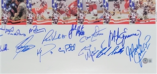 1980 Miracle Hockey Complete Team 22 Autographs Uncut Card Sheet w/ Herb Brooks PSA & Beckett LOA