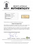 Gregory Peck Signed Check w/ Beckett LOA