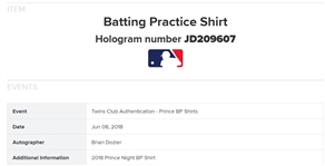 Brian Dozier BP Used & Autographed Minnesota Twins Prince Night Shirt MLB
