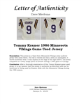Tommy Kramer 1986 Minnesota Vikings Game Used Road Jersey w/ Dave Miedema & Letter of Provenance From Kramer